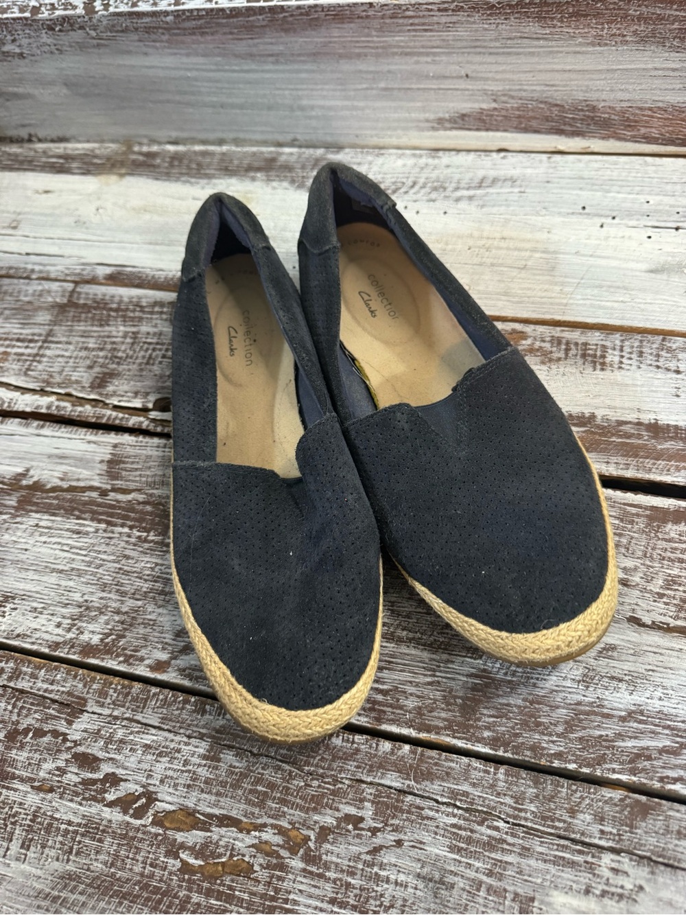 Clarks Women's Dark Navy Suede Espadrille Slip-Ons